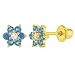 18k Gold Plated Light Blue Crystal Flower Screw Back Earrings for Babies Kids