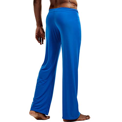 K-Men Men Thin Yoga Pants Elastic Legging Slim Fit Straight Trousers (Blue, M) #TOP2