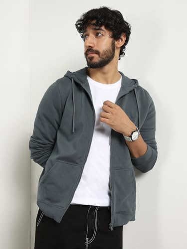 Image of Nobero Classic Zipper Hoodie for Men | Zip Up Hoodies for Men | Regular Fit | Full Zip Closure | Drawstring Hood | Zipped Hooded Sweatshirt | Cotton Rich Zipper Fleece Hoodie