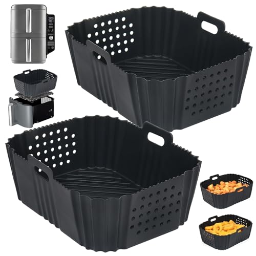 BYKITCHEN Silicone Air Fryer Liner for Ninja Double Stack Air Fryer XL SL400UK Perforated 2PCS Air Fryer Liners Air Fryer Accessories for Ninja Double Stack 9.5L Vertical Dual Drawer Air Fryer