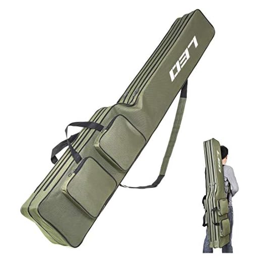 Leo Fishing Tackle Storage Bag 130cm/4.27ft Portable Fishing Rod Reel Organizer Fishing Pole Gear Tool Cases Carrier Two Layer Durable Oxford Large Capacity Travel Fishing Cover Bag (Green)