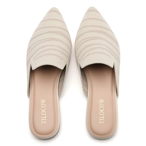Image of Tilocow Knit Mules Office Slip on Loafers Business Casual Flats for Women
