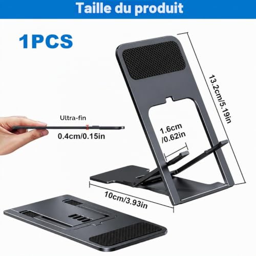 GVVG Support Téléphone Pliable à Plat Réglable, Aluminium Stable Vue 45-75° – vue 2