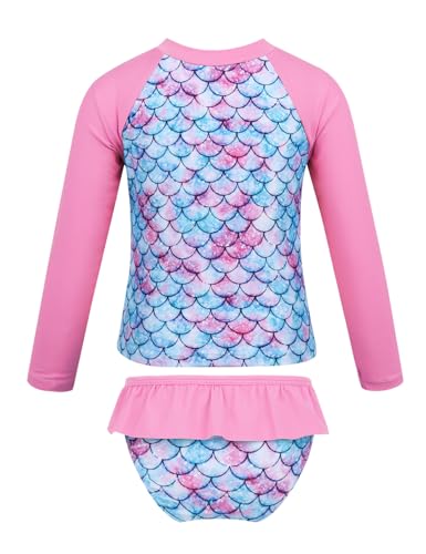 Kids Girls 2PCS Swimsuit Tankini Long Sleeves Mermaid Swimwear Rashguard Bathing Suit UPF 50+2