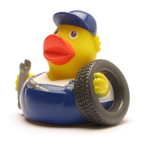 Duckshop Canard de Bain grinçant | Amusant | Motif Mécanicien Automobile | avec Porte| clés Canard de Bain dans Le Set | L : 7 cm, Bleu