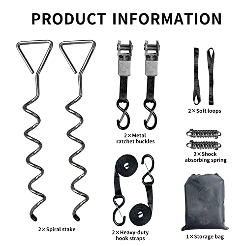 LynsaTac Heavy RV Awning Tie Down Kit Camper Accessories with Ratchet Tie Down Strap and Buffer Tension Spring, Great for Truck Camper Outdoor Camping Trailer Awning