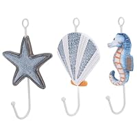 TOYZFRIENDY 3pcs Mediterranean Style Wall Hooks Sea Star Scallop Seahorse Coat Hooks for Bathroom Bedroom Living and Iron Clothes Hangers Beach Decor