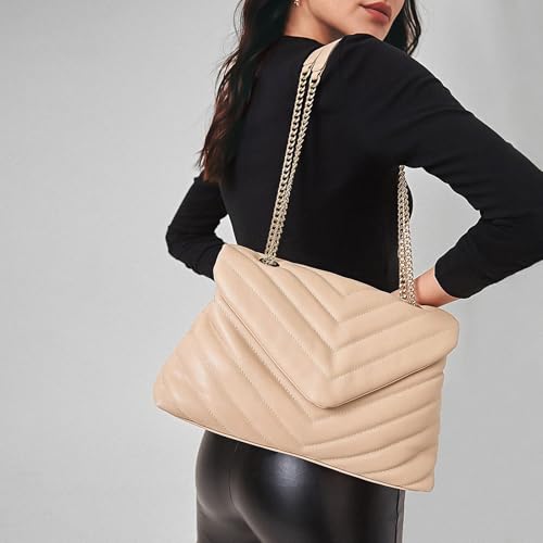 Image of Women Shoulder Bag, Fashionable Quilted Vegan leather Crossbody Purses with Adjustable Chain Designer Purses