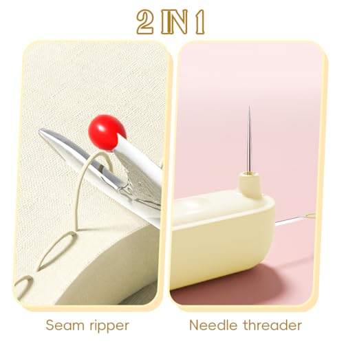 Image of HASTHIP 2 in 1 Needle Threader Seam Ripper, Automatic Sewing Machine Opening Machine Quilting Supplies Sewing Kit Rapid Sewing Machine Circular Sewing Machine, Beige