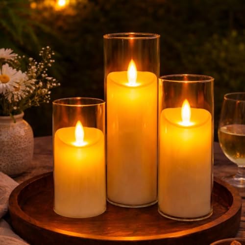 SATYAM KRAFT 3 Pcs LED Tea Light Candles | Flameless, Smokeless, Unscented | for Gifting, Home Decor, Room Decoration Lights, Balcony & Festival, Valentine's Day, Wedding Decoration Items (Color 3)