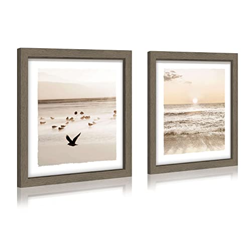 Beach Coastal Framed Wall Art:Sunset Sunrise Scene Seashore Sea Bird Seascape Picture Artwork Ocean Modern Seaside Landscape Painting Print for Bedroom Living Room Home Office