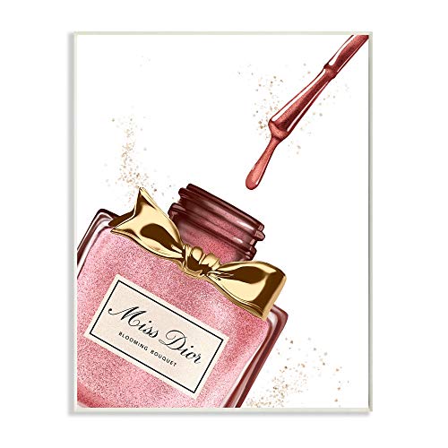 Stupell Industries Makeup Nail Polish Brush Pink Gold Drip Fashion, Design by Artist Ziwei Li Wall Art, 13 x 19, Wood Plaque