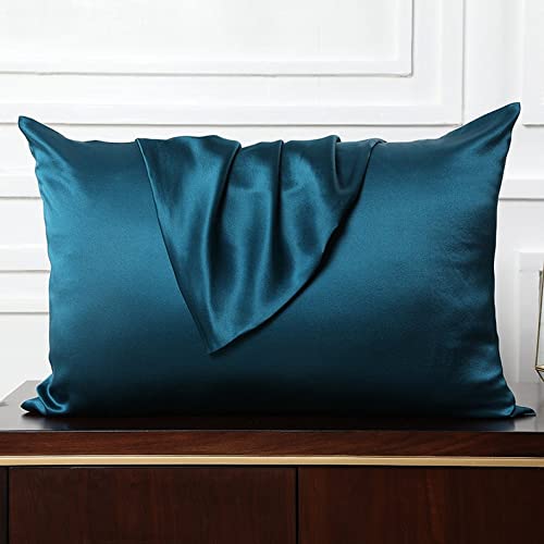 HIYANSH Pure Silk Pillowcase, Both Sides 100% Mulberry Silk for Standard Queen King Pillow(Pack OF2) (Toddler, Teal)