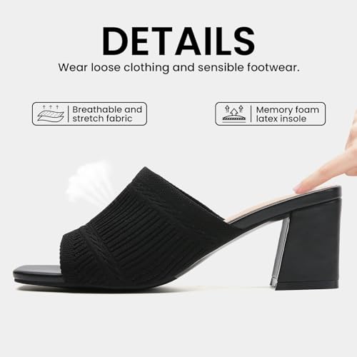 Tilocow Knit Heeled Sandals Chunky Low Block Heel Mules for Women Square Open Toe Heels Slip On Breathable Slides Sandal3