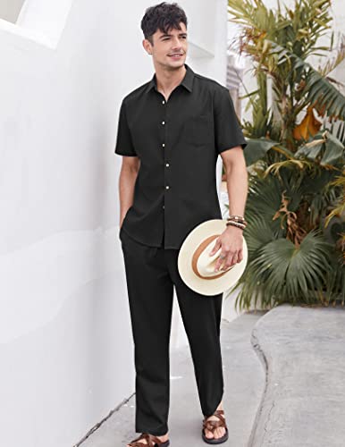 Coofandy Men 2 Piece Linen Set Outfit Beach Button Down Shirt And Pant Set Summer Casual Outfit #TOP3