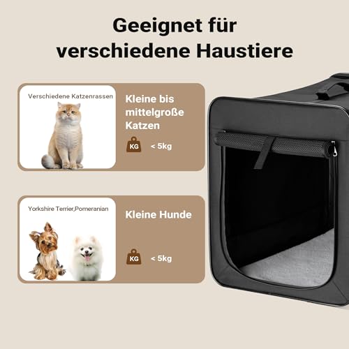 Wiltec Faltbare Transportbox für Hunde, Katzen S (42x36x41 cm), robust, leicht, sicher, Hundebox mit entnehmbarem Kissen, Schwarz