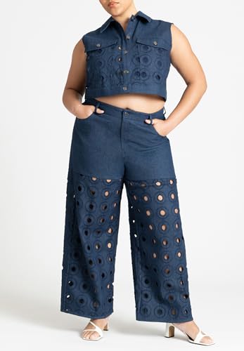 ELOQUII Women's Plus Size Circular Cutout Denim Vest3