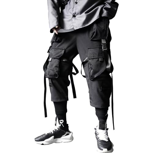 Men's Japanese Streetwear Techwear Cargo Pants with Design Dark Multi Pocket Pants Functional Tactical Trousers