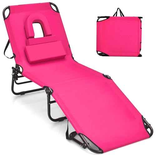 GYMAX Tanning Chair, 350lbs Beach Lounge Chair with...