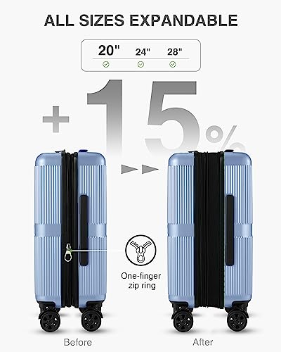 Luggex Blue Carry On Luggage 22X14X9 Airline Approved With Spinner Wheels - Polycarbonate Hard Shell Expandable Suitcase #TOP2
