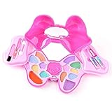 Here Shine Makeup for Little Girls - Girls Real Makeup Kit Cosmetic Set Best Gift Set for Little Girls & Kids Dress-up Play Water-washable CE Approved Age 5+, Pink Bowknot Vanity Case