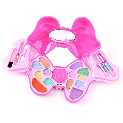 Little Girls Princess Dress-up Real Makeup Kit Pink Bow-shape Vanity Case #Water-washable, Portable, Safe CE Approved Ideal for Children Age 5+