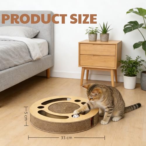 BRRDAQU Kratzbrett Katze mit Klingelballs Kratzpappe 3-in-1 Wellpappe Kratzmatte und Ruheplatz für Katzen Interaktives Katzenspielzeug für Erwachsene Und Kätzchen (33cm)