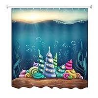 cbvdalodfej Tenda da Doccia con Stampa di paesaggi di Spiaggia di Mare Tenda da Doccia Blu Conchiglia per Bagno Impermeabile Vasca da Bagno Decor Tende in Tessuto di Poliestere con Ganci