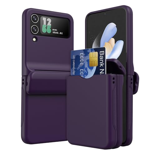 TECHGEAR for Samsung Galaxy Z Flip 4 Card Holder Case [2x Card Wallet Case] Premium Hybrid Tough Rugged Protective Bumper Case [Hinge Cover] Heavy Duty Protection for Samsung Galaxy Z Flip4 (Purple)