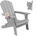 YEFU Adirondack Chair, Oversized Plastic Adirondack Chair Folding Outdoor Chairs with Cup Holder, Lawn Chair with Weather Resistant for Outside Deck Lawn Garden, Weight Capacity Up to 400 Lbs –Grey