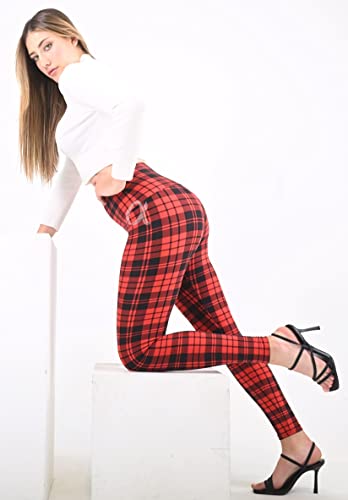 Comfy Forever Red Plaid Regular Plus Size Leggings Full Length Brushed Printed Leggings For Women #TOP1
