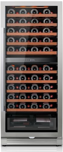 Image of Ca'Lefort Wine Fridge Dual Zone, 90 Bottle 24 Inch Wine Cooler Refrigerator, 40-65F Refrigerator with Glass Door, 3 LED Built-in /Freestanding Fridge for Bar /Kitchen /Resterant (Right-Hinged)