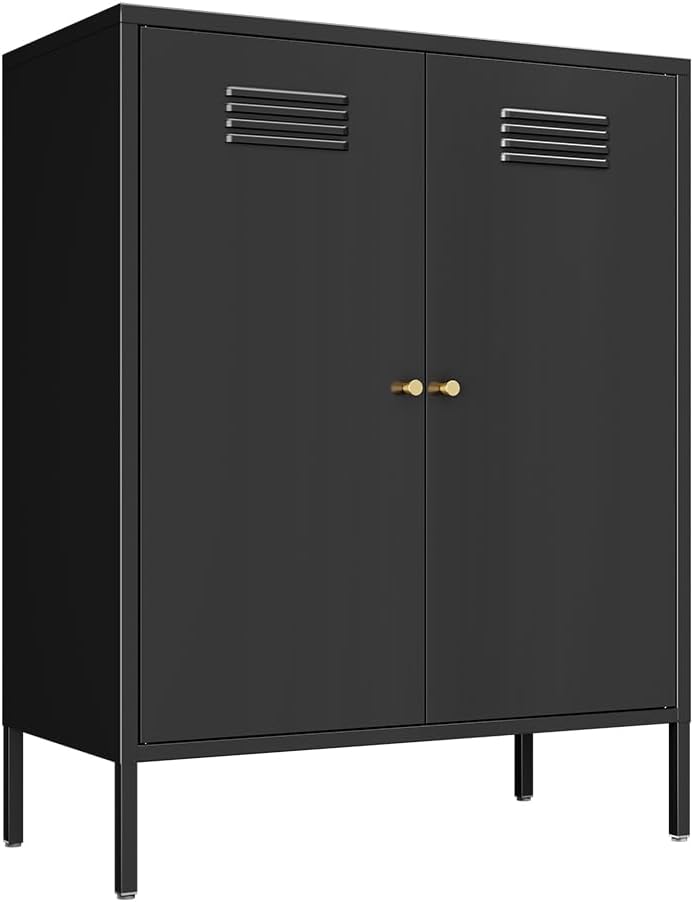 Metal Storage Cabinet, Metal Cabinets with Doors and Shelves, Storage Closet with high feet, Coffee Bar with Storage, Modern Accent Cabinets for Home,Office,Kitchen,Bathroom,Dining Room