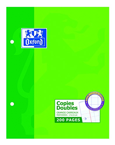 Oxford 100100750 Copies Doubles Perforées 17x22 Grands Carreaux Seyès 200 pages 90 g Blanc
