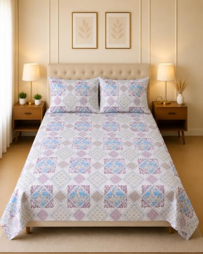 Image of Amazon Brand - Umi Premium Cotton King Bedsheet 90X108 Inches | Beautiful Elegant Design | 210 TC Breathable Fabric | 2 Pillow Covers Included