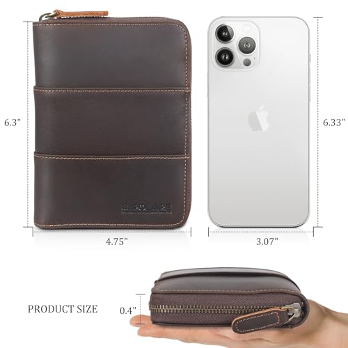 Polare Full Grain Leather Travel Passport Wallet with YKK Zipper and RFID Blocking Document Organizer Holder 2 Passports (Dark Brown)4