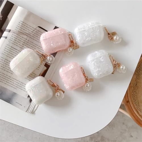 Image of OTOPO for Cute Airpods 2nd /1st Generation Case Girl Women with Cleaner Kit, Glitter Shell Pattern Apple iPods 2 /1 Gen Protective Cover Skin with Pearl Shell Keychain, White