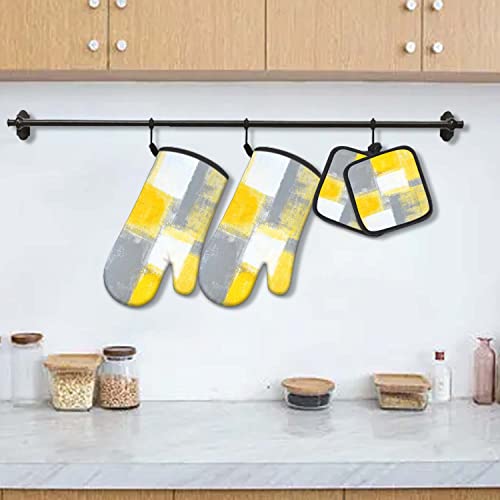 Mcalk 5 Pcs Yellow Oven Mitts And Pot Holders Sets, Grey Oven Gloves And Hot Pads For Kitchen Cooking, Abstract Modern Art Oven Mitt Potholder Is Both Functional And Decorative thumb #1