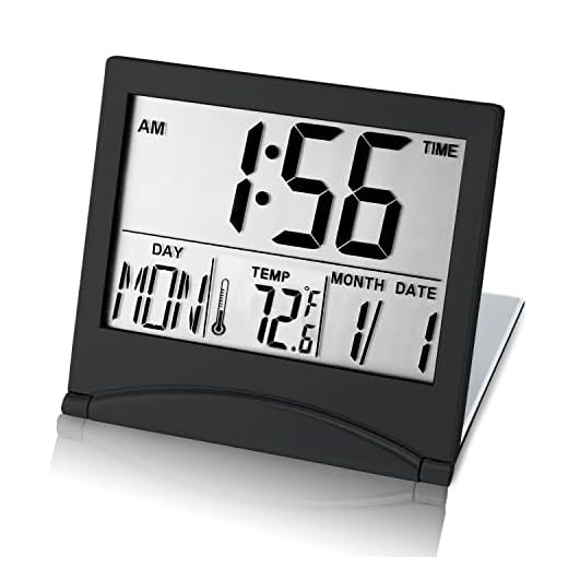 Small Digital Travel Alarm Clock Battery Operated, Portable Large Number Display Alarm Clock with