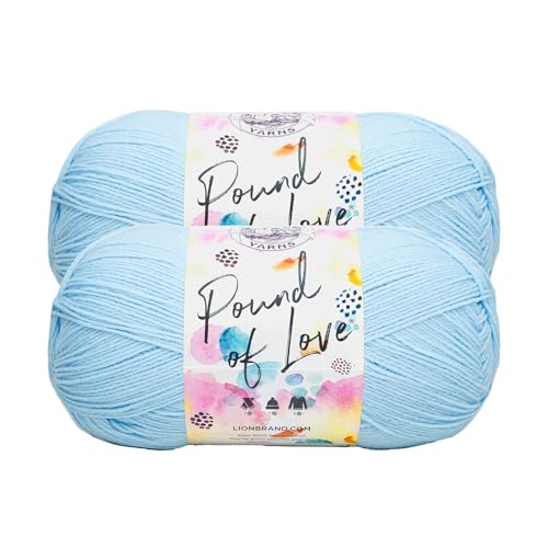 Image of Lion Brand Yarn, Pound of Love Crochet Yarn, Pastel Blue, 2 Pack | Large Skein Everyday Basic 100% Acrylic Worsted Weight Knit Fiber for Baby Blankets, Classic Afghans, Sweaters, Scarf Sets