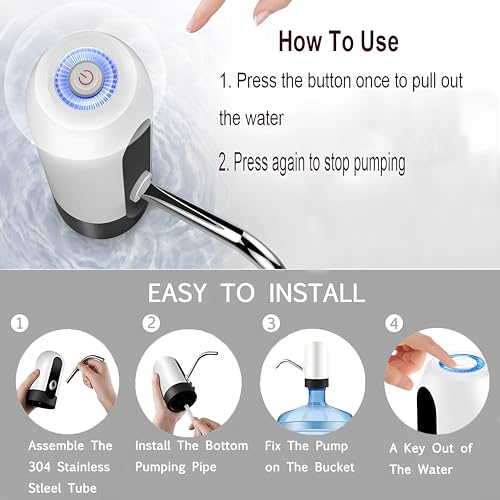 Image of VEROX Automatic Water Dispenser Pump for 20 Litre Bottle for Home, Office Type C USB Charging Water Pump- White