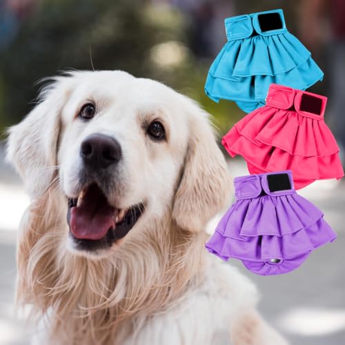 Image of wegreeco Dog Diapers Female (3 Pack), Highly Absorbent Dog Diapers for Female Dogs Washable in Heat, Incontinence, or Excitable Urination (Purple, Blue, Red, X-Large)