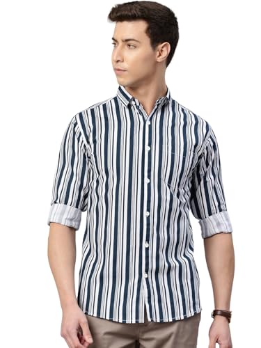 Image of Majestic Man Men's Standard Slim Fit Striped Pure Cotton Casual Shirt