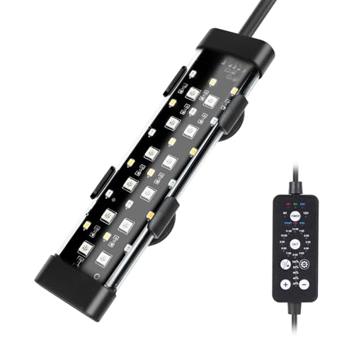hygger Submersible LED Aquarium Light, 8W 7 in 24/7 Mode Fish Tank Light with 5 Rows Beads, with Timer 9 Colors and Adjustable Brightness, Full Spectrum IP68 Waterproof Light for Fish Tank 8-17 inch