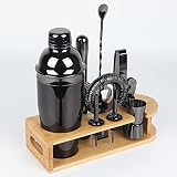 Cocktail Shaker Set, 10-Pieces Bartender Kit with Bamboo Stand, Professional Bar Drink Tool Set with