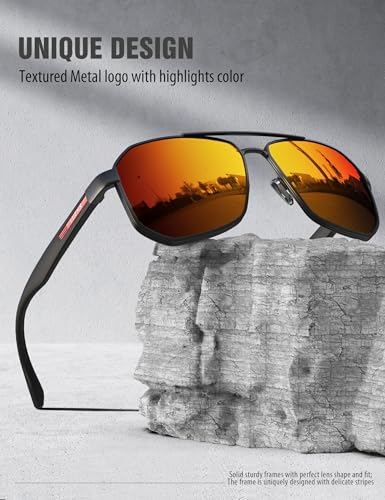 image for LUENX Aviator Sunglasses for Men Driving Square Polarized Polygon Mirr