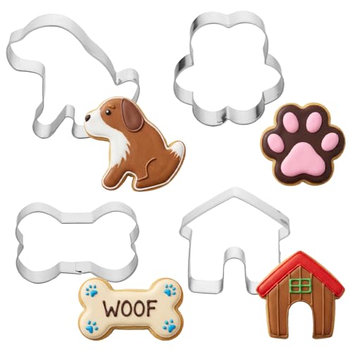 Dog Cookie Cutters, Treat Cutter Set for Homemade Stainless Steel Homemade Dog Biscuit Treats Cutter Including Dogs Bone, Paw Print, Dogs and House Cookie Cutters Shapes for Your Pup-Doggy