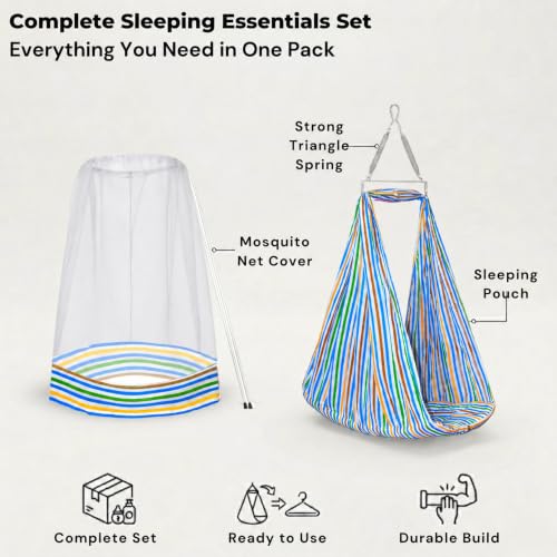 Image of Vparents Sleeping Essentials with Mosquito Net & Spring, Neonate (Blue)