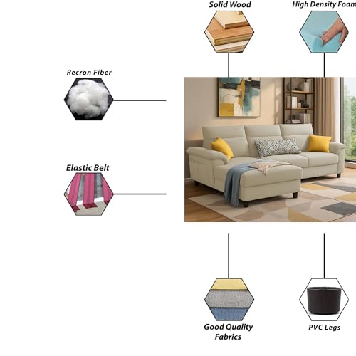 Image of Casaliving Seams LHS 4 Seater L Shape Sofa for Living Room (Cream Fabric) Premium Fabric Sofa