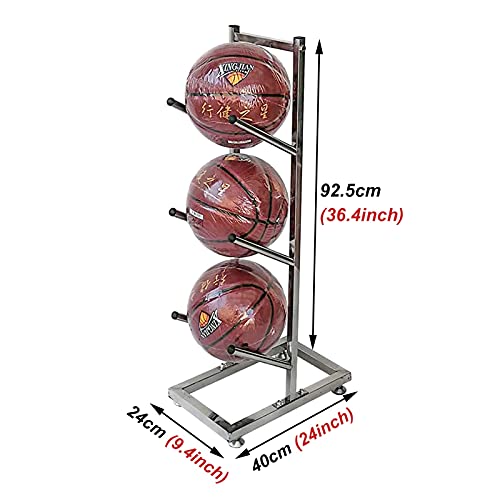 Ballenkar Verticale Roestvrijstalen Sportbalmand Opbergkast, Zilveren de Houderplank van de Basketbalvoetbal, Bal… - Image 3